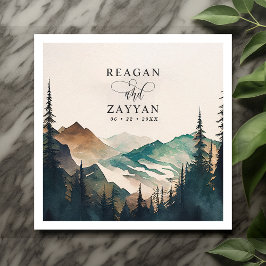 Vattenfärgsbergen Gräs Forest Bröllop Pappersservett