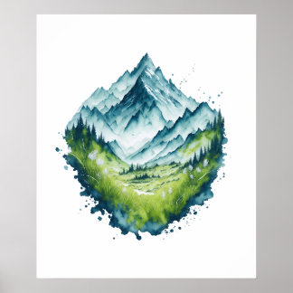Vattenfärgsbergsdalen Landskap Poster