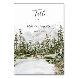 Vattenfärgsbergsskogen Rustic Bröllop Bordsnummer