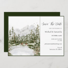 Vattenfärgsbergsskogen Rustic Bröllop Spara Datumet