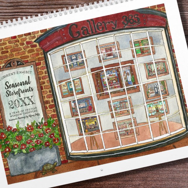 Vattenfärgsbeståndet i Säsong, varje år konst Kalender (Seasonal Storefronts Watercolor Calendar)