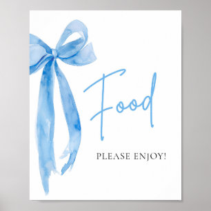 Vattenfärgsbeteckning Dusty Blue Bow Food Sign Ele Poster