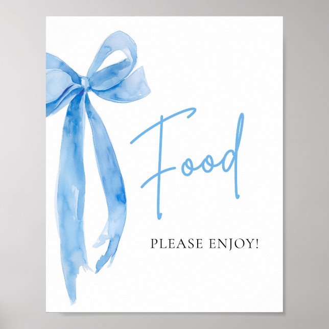 Vattenfärgsbeteckning Dusty Blue Bow Food Sign Ele Poster (Framsidan)