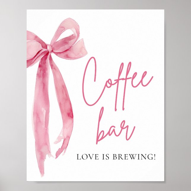 Vattenfärgsbeteckning Elegant  Rosa Bow Coffee Pub Poster (Framsidan)