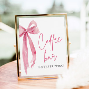 Vattenfärgsbeteckning Elegant Rosa Bow Coffee Pub Poster
