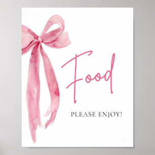 Vattenfärgsbeteckning Elegant Rosa Bow Food Sign Poster