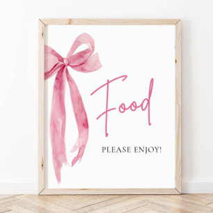 Vattenfärgsbeteckning Elegant Rosa Bow Food Sign Poster