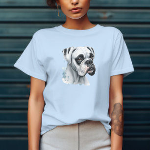 Vattenfärgsbild av vit boxerhund t shirt