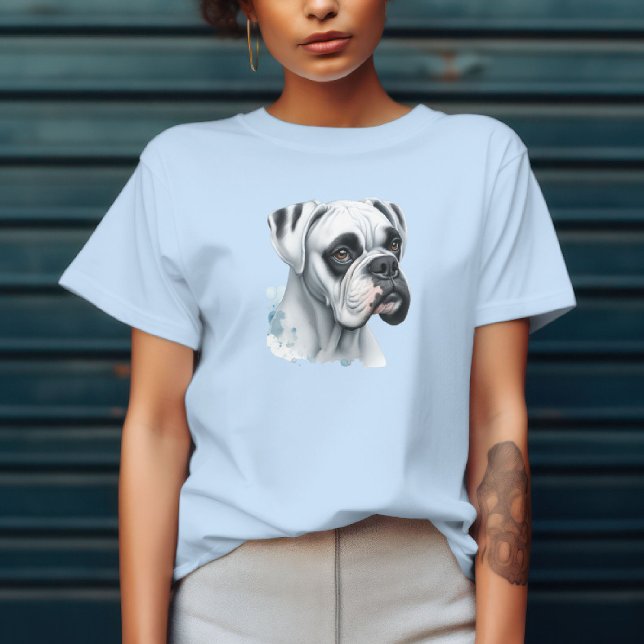 Vattenfärgsbild av vit boxerhund  t shirt (Skapare uppladdad)
