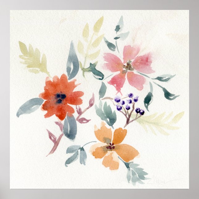 Vattenfärgsbild, Blommigt Art | Handmålad konst Poster (Framsidan)