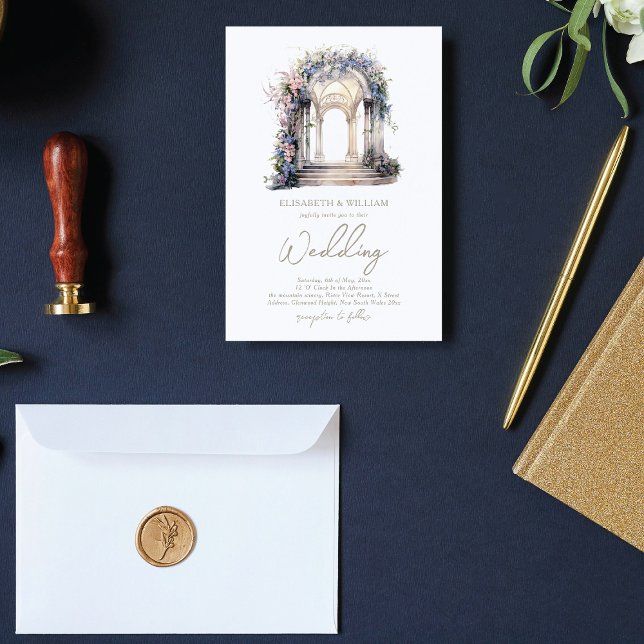 Vattenfärgsbild Bröllop Blommigt Arch Inbjudningar (Skapare uppladdad)