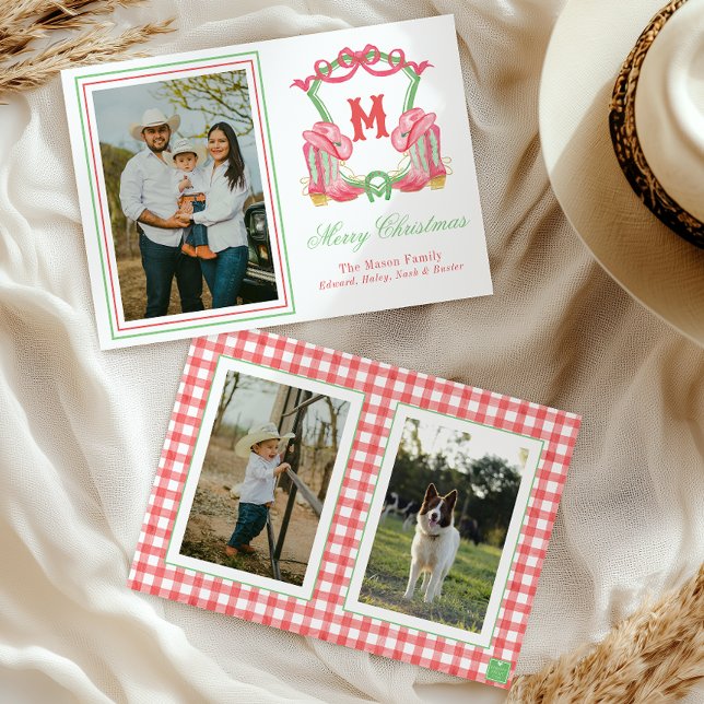 Vattenfärgsbild Jul Boots Monogram Vapensköld Phot Julkort (Skapare uppladdad)