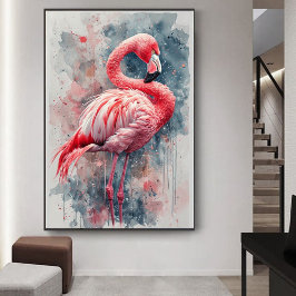 Vattenfärgsbild Rosa Flamingo Art Poster