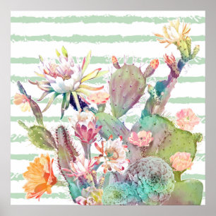 Vattenfärgsbildning, blommigt och rand poster