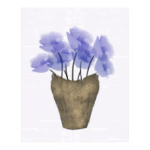 Vattenfärgsblå anemoner i koppar Vas