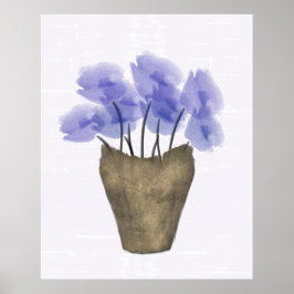 Vattenfärgsblå anemoner i koppar Vas Poster