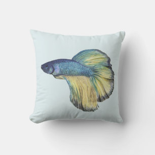 Vattenfärgsblå Betta Fish Dekorativ kudde