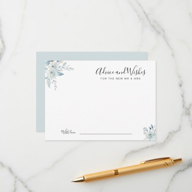 Vattenfärgsblå blommigt och önskemål rådkort (Fram/Back In Situ)