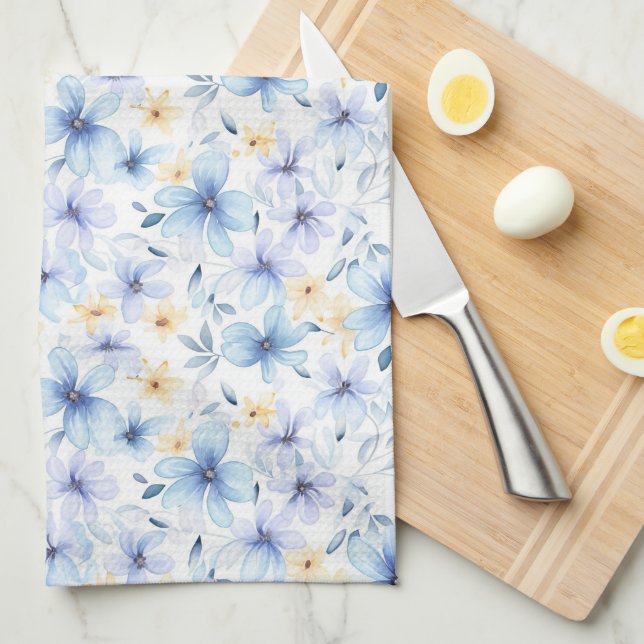 vattenfärgsblå blommigt sömlös kökshandduk (Vikt i Fjärdedel)