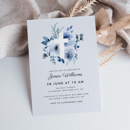 vattenfärgsblå blommigtar Baptism-inbjudan Inbjudningar