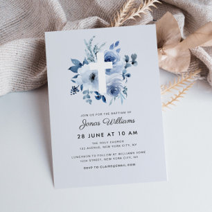 vattenfärgsblå blommigtar Baptism-inbjudan Inbjudningar