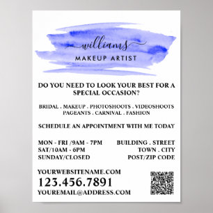 Vattenfärgsblå Brushstroke Makeup Artist Poster