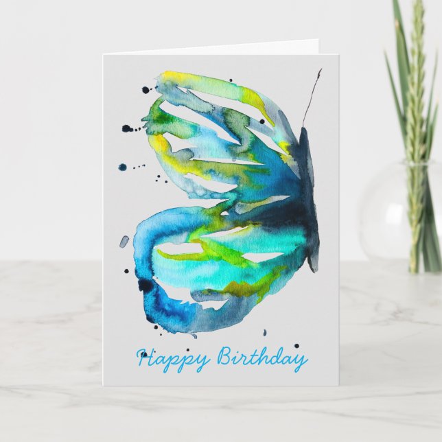 Vattenfärgsblå Butterfly Kort (Framsida)