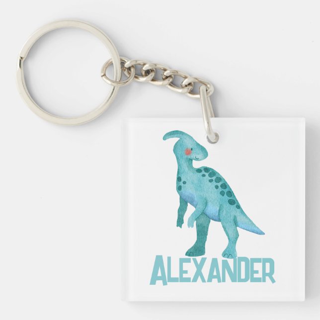 Vattenfärgsblå dinosaur med Kids Namn (Framsidan)