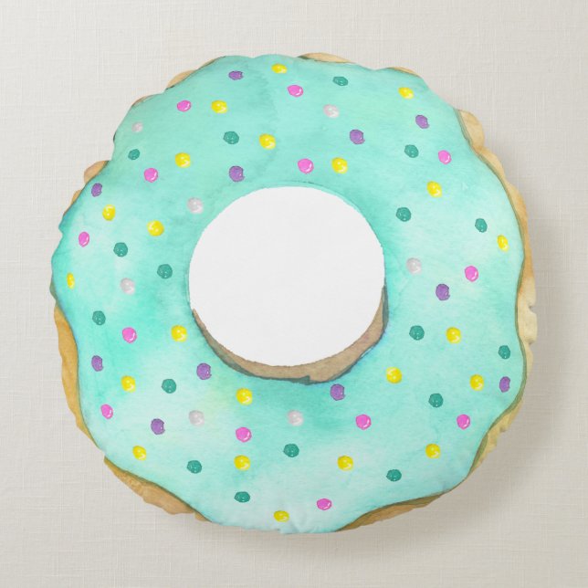 Vattenfärgsblå Donut Sprinkles Cute Doughnut Rund Kudde (Framsidan)