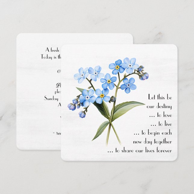 Vattenfärgsblå glöd-jag-inte Blommor Inbjudningar (Fram/baksida)