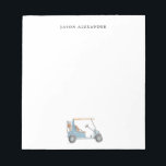 Vattenfärgsblå golfvagn, Personlig Anteckningsblock<br><div class="desc">Hand målad golfvagn med vattenfärg och anteckningsblock med golfpåse i Personlig,  ge perfekt till golf älskare.</div>