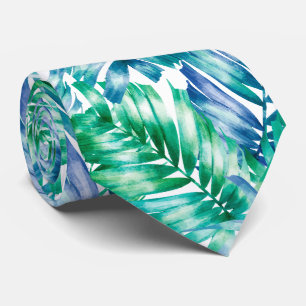 Vattenfärgsblå Grönt Tropical Handflatan Träd Slips