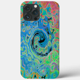 Vattenfärgsblå Groovy Abstrakt Retro Liquid Swirl