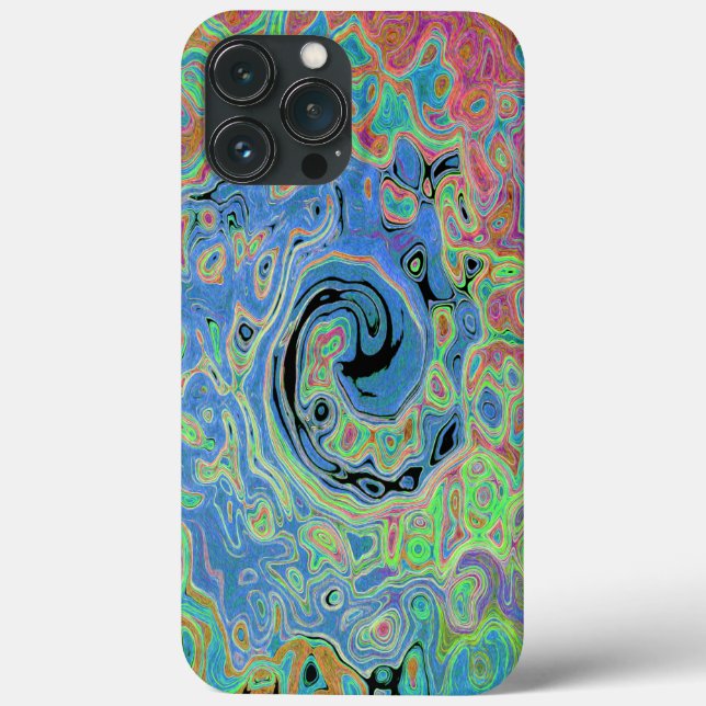 Vattenfärgsblå Groovy Abstrakt Retro Liquid Swirl (Baksida)