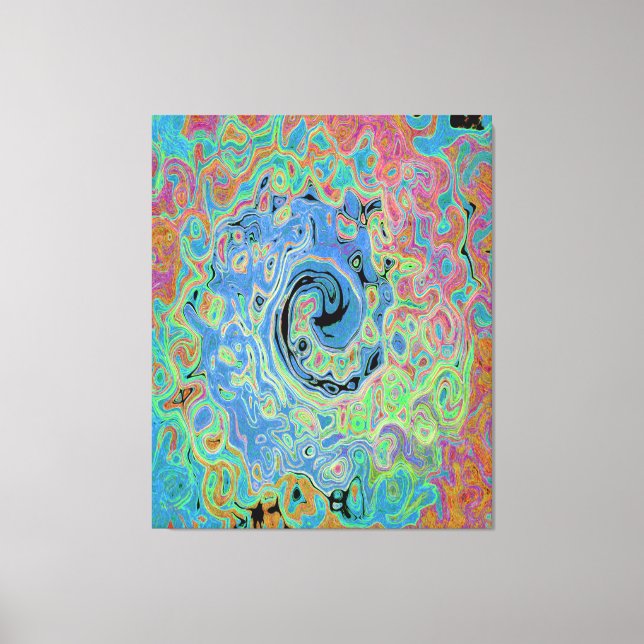 Vattenfärgsblå Groovy Abstrakt Retro Liquid Swirl Canvastryck (Framsida)