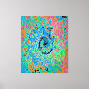 Vattenfärgsblå Groovy Abstrakt Retro Liquid Swirl Canvastryck