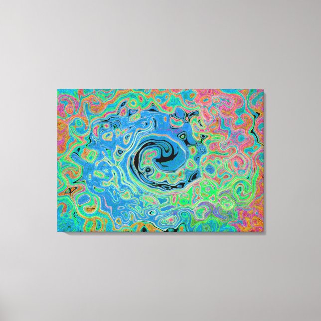 Vattenfärgsblå Groovy Abstrakt Retro Liquid Swirl Canvastryck (Framsida)