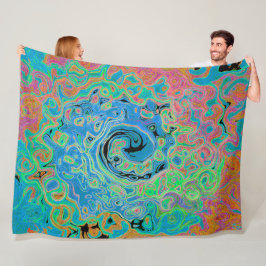 Vattenfärgsblå Groovy Abstrakt Retro Liquid Swirl Fleecefilt