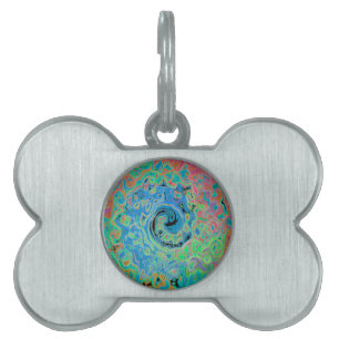 Vattenfärgsblå Groovy Abstrakt Retro Liquid Swirl ID-bricka Husdjur