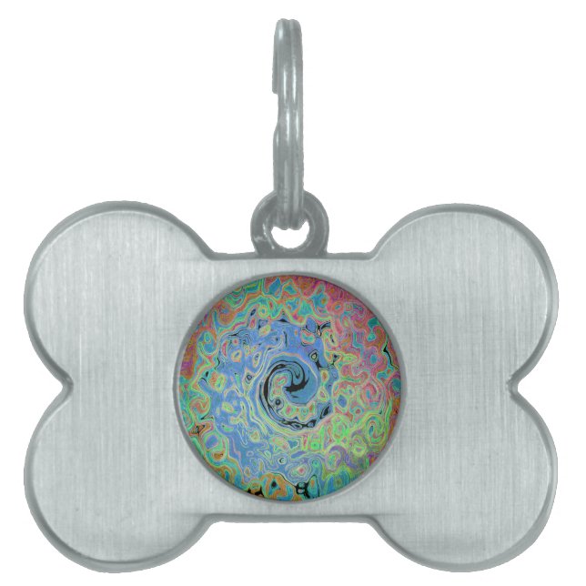 Vattenfärgsblå Groovy Abstrakt Retro Liquid Swirl ID-bricka Husdjur (Framsidan)