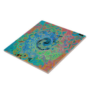 Vattenfärgsblå Groovy Abstrakt Retro Liquid Swirl Kakelplatta