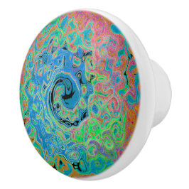 Vattenfärgsblå Groovy Abstrakt Retro Liquid Swirl Knopp