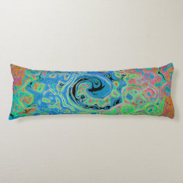 Vattenfärgsblå Groovy Abstrakt Retro Liquid Swirl Kroppskudde