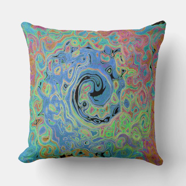 Vattenfärgsblå Groovy Abstrakt Retro Liquid Swirl Kudde (Framsida)