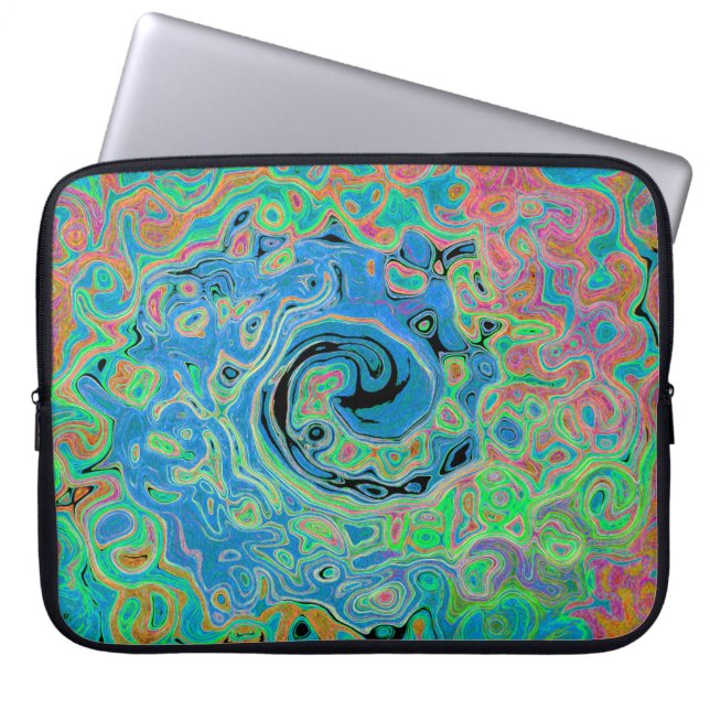 Vattenfärgsblå Groovy Abstrakt Retro Liquid Swirl Laptop Fodral (Framsidan)