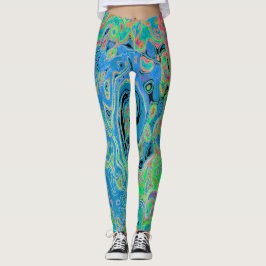 Vattenfärgsblå Groovy Abstrakt Retro Liquid Swirl Leggings
