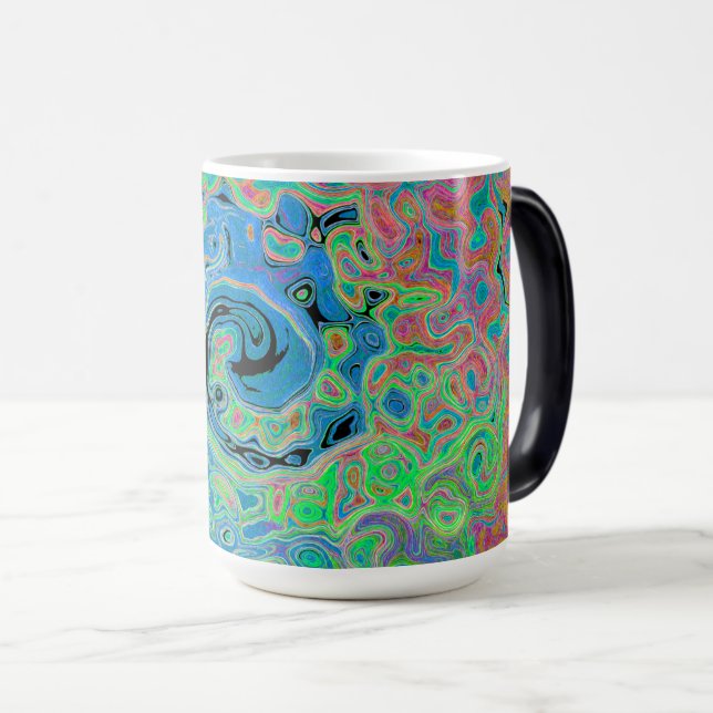 Vattenfärgsblå Groovy Abstrakt Retro Liquid Swirl Magisk Mugg (Framsida höger)