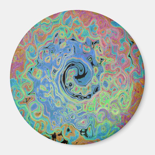 Vattenfärgsblå Groovy Abstrakt Retro Liquid Swirl Magnet (Framsidan)