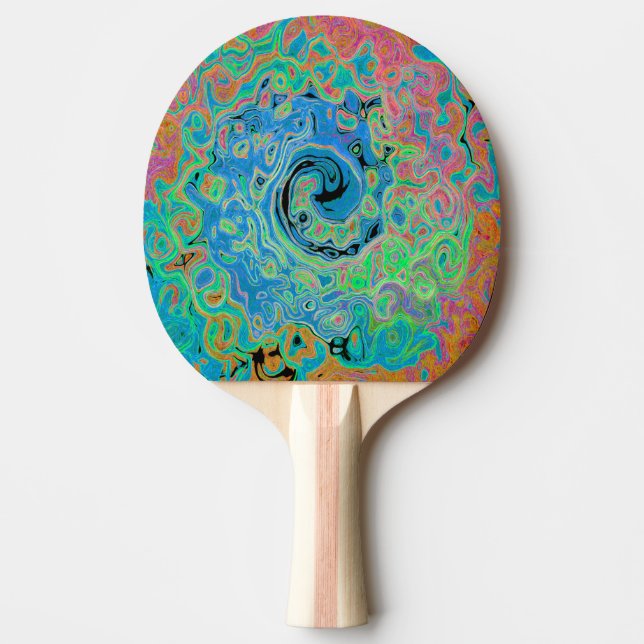 Vattenfärgsblå Groovy Abstrakt Retro Liquid Swirl Pingisracket (Framsidan)