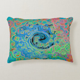 Vattenfärgsblå Groovy Abstrakt Retro Liquid Swirl Prydnadskudde